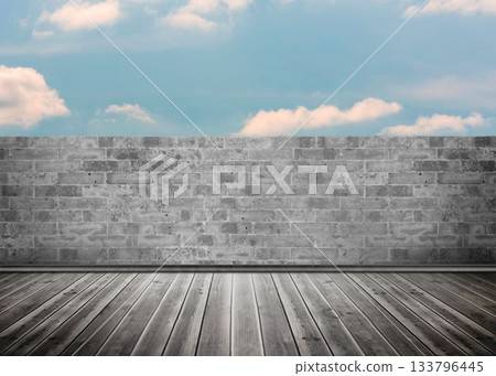 Blue sky over a grey wall Blue sky over a grey wall 133796445