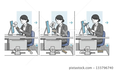 一名女員工每天清潔電腦顯示器的日常工作 133796740