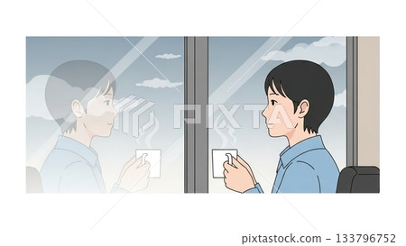A man taking a breather while looking out the window 133796752
