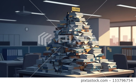 The joy of overcoming piles of paperwork and completing a task 133796754