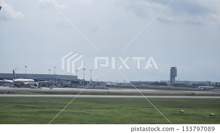 Changi Airport lush greenery spells its name beside a busy runway Changi Airport lush greenery spells its name beside a busy runway 133797089
