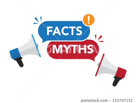 Megaphone with red myths and blue facts speech bubble. Stock illustration. 133797152