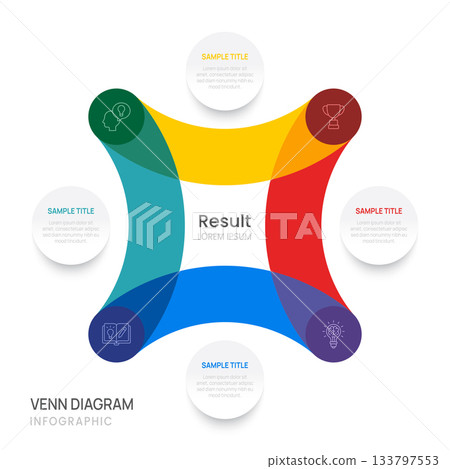 Venn diagram infographic business star chart template 4 steps options, presentation with venn diagram elements vector illustration. 133797553