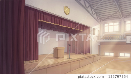 School gymnasium stage and podium empty illustration background 133797564