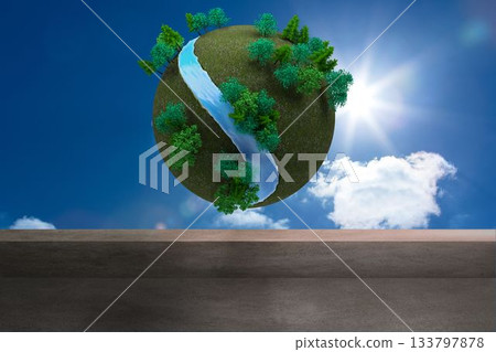 Futuristic earth floating in sky Futuristic earth floating in sky 133797878