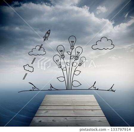 Light bulb flower over ocean Light bulb flower over ocean 133797914