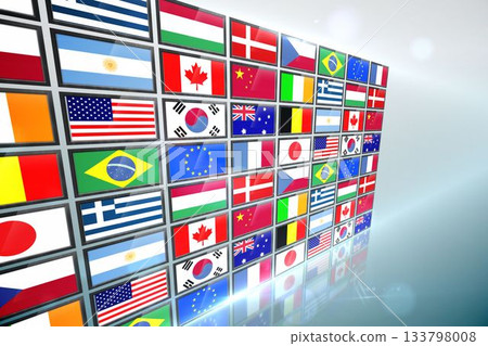 Screen collage showing international flags 133798008