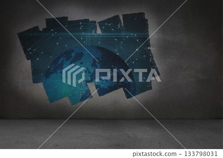 Display on wall showing global technology graphic 133798031