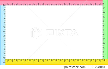 A frame surrounded by four colorful rulers with black inch markings 133798081