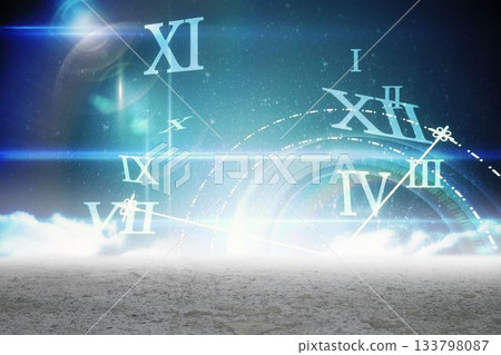 Roman numeral clock in desert Roman numeral clock in desert 133798087