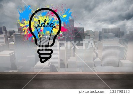 Idea light bulb over cityscape 133798123