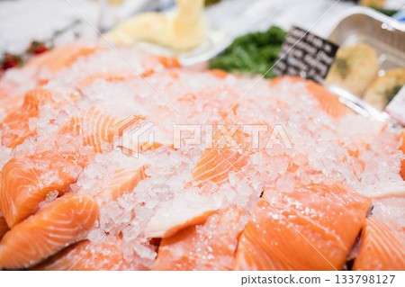 Close-up of salmon in supermarket 133798127