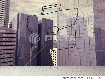 Drawn bag on cityscape background 133798155