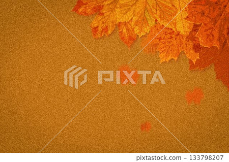 Orange red autumn leaves with leaf silhouettes falling on flat design brown textured backdrop Orange red autumn leaves with leaf silhouettes falling on flat design brown textured backdrop 133798207