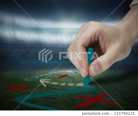 Hand drawing tactics on football pitch Hand drawing tactics on football pitch 133798225
