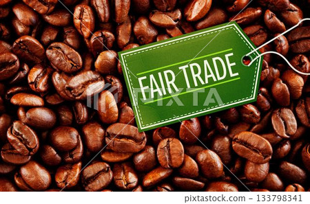 Green tag on coffee beans 133798341