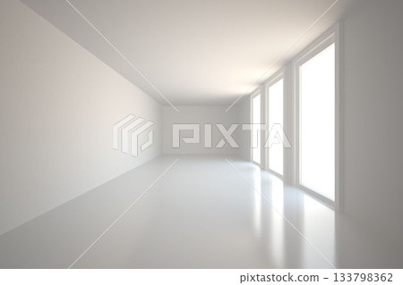 Empty rectangular room is showing bright light streaming through full-height windows in flat design Empty rectangular room is showing bright light streaming through full-height windows in flat design 133798362