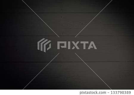 Dark wooden plank surface is being shown in flat design, with charcoal grain, knots, seams 133798389