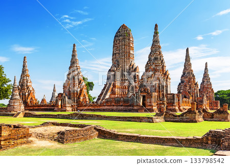 Pagoda at Wat Chaiwatthanaram temple is one of the famous temple in Ayutthaya, near Bangkok in Thailand. Temple in Ayutthaya Historical Park, Ayutthaya, Thailand. Pagoda at Wat Chaiwatthanaram temple is one of the famous temple in Ayutthaya, near Bangkok in Thailand. Temple in Ayutthaya Historical Park, Ayutthaya, Thailand. 133798542