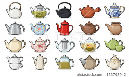茶壺和茶具插圖圖示集 133798942