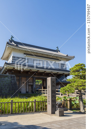 Kagoshima Castle's Goromon Gate stands out against the blue sky 133799487