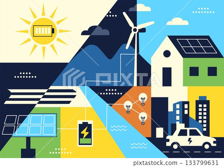 Clean Energy Innovation Vector Illustration Showcasing Modern Sustainable Design Powered By Renewable Sources And Hydroelectricity Technology 133799631