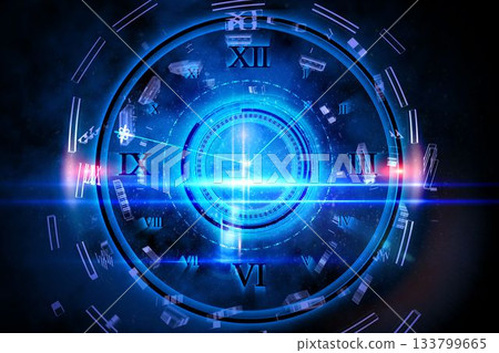 Blue glowing technology design with clock Blue glowing technology design with clock 133799665