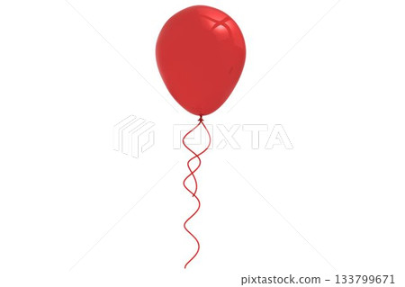 Red glossy latex balloon is floating on seamless white backdrop, red ribbon is curling, flat design Red glossy latex balloon is floating on seamless white backdrop, red ribbon is curling, flat design 133799671