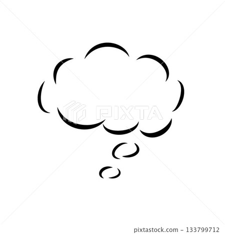 Black thick-line thought bubble with three trailing bubbles is floating on white in flat design Black thick-line thought bubble with three trailing bubbles is floating on white in flat design 133799712
