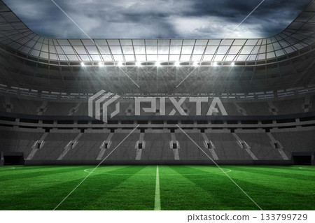 Empty football stadium under clouds Empty football stadium under clouds 133799729