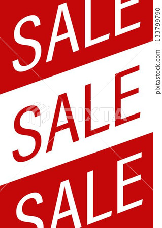 Sale ad is showing triple SALE on red-white diagonal stripes in flat-design, transparent background 133799790