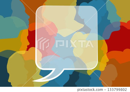 Colorful human faces with message speech bubble Colorful human faces with message speech bubble 133799802
