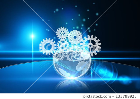 Glowing earth with cogs and wheels Glowing earth with cogs and wheels 133799923