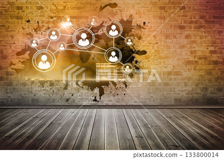 Splash on wall revealing technology interface Splash on wall revealing technology interface 133800014