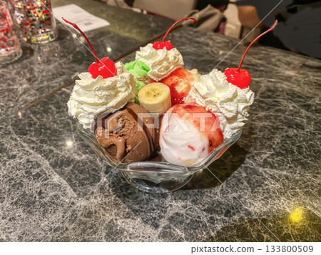 Colorful ice cream sundae Colorful ice cream sundae 133800509