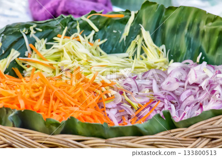 Papaya salad ingredients preparation 133800513