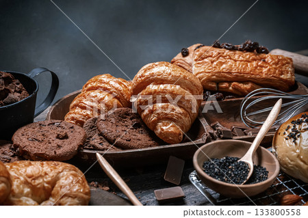 Variety of fresh pastries Variety of fresh pastries 133800558
