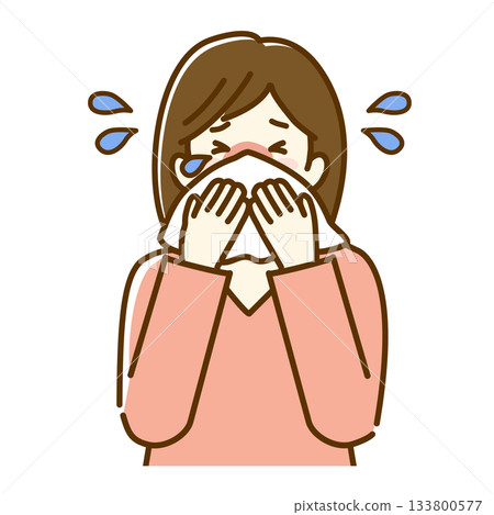 Illustration material of a young woman blowing her nose Illustration material of a young woman blowing her nose 133800577