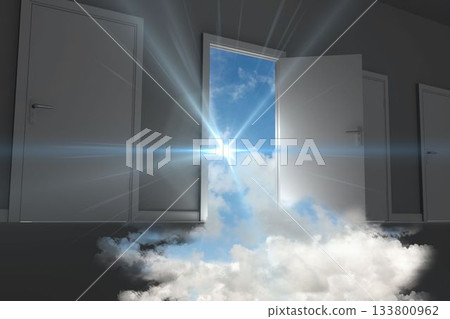 Digital composite of sunlight and clouds coming inside room Digital composite of sunlight and clouds coming inside room 133800962