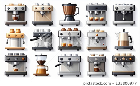 義式咖啡機和咖啡設備插圖圖示集 133800977