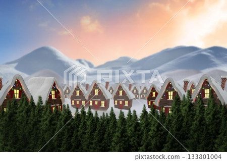 Digitally generated Cute village in the snow 133801004