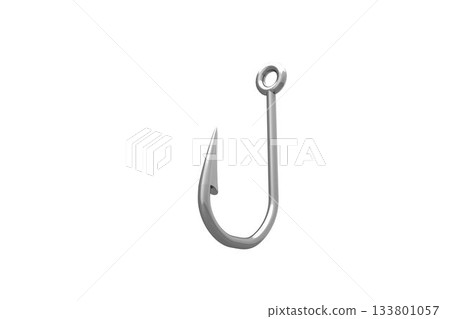 Sharp metal fishing hook against white background Sharp metal fishing hook against white background 133801057