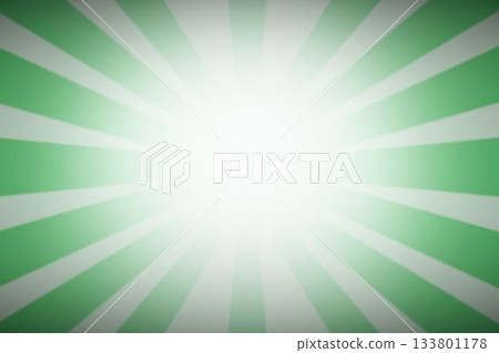 White central glow is radiating green rays in flat design radial burst graphic, copy space 133801178