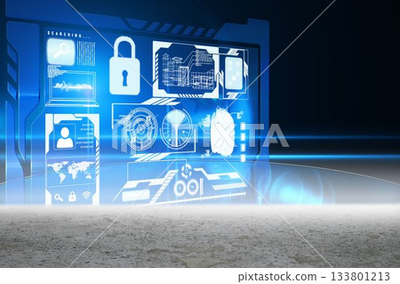 Glowing blue security interface Glowing blue security interface 133801213