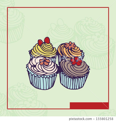 Digital composite image of cupcakes 133801258