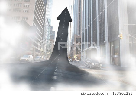 Road turning into an arrow in a city 133801285