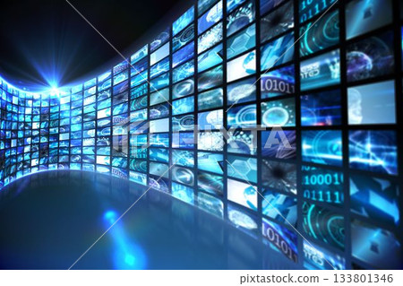 Curve of digital screens in blue Curve of digital screens in blue 133801346
