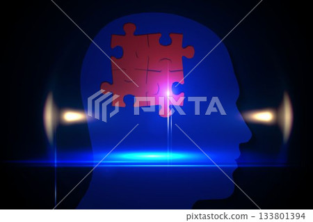 Digitally generated Red jigsaw on blue head 133801394
