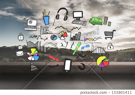 Colorful graphic over landscape background 133801411