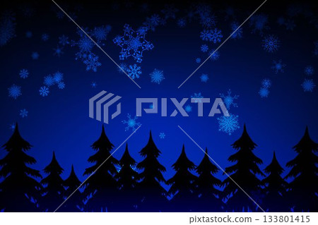 Snowflakes falling on fir trees Snowflakes falling on fir trees 133801415